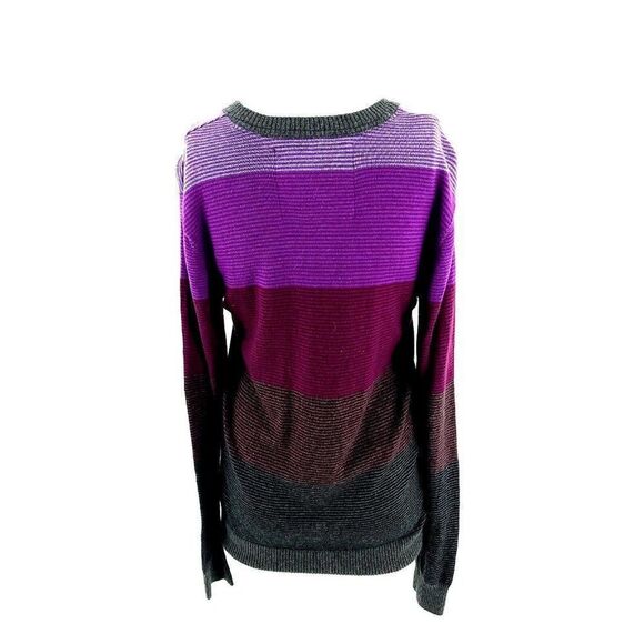 Aeropostale Small Purple Striped Red Gray Sweater V Neck Cotton Wool Polyester - Picture 3 of 7